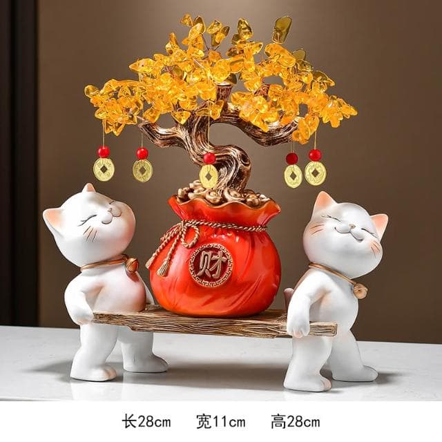 一桶金招財貓擺件喬遷開業禮物新中式客廳電視櫃公司收銀臺裝飾品