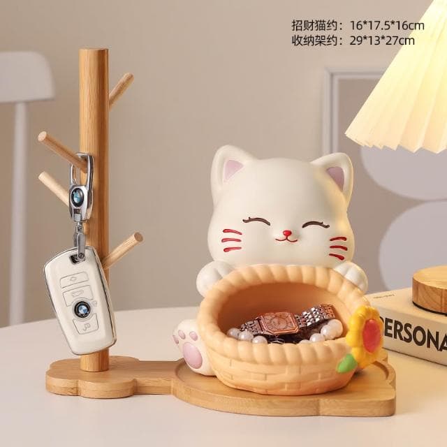 可愛招財貓鑰匙收納玄關擺件家居好物客廳桌面裝飾品喬遷新居禮物