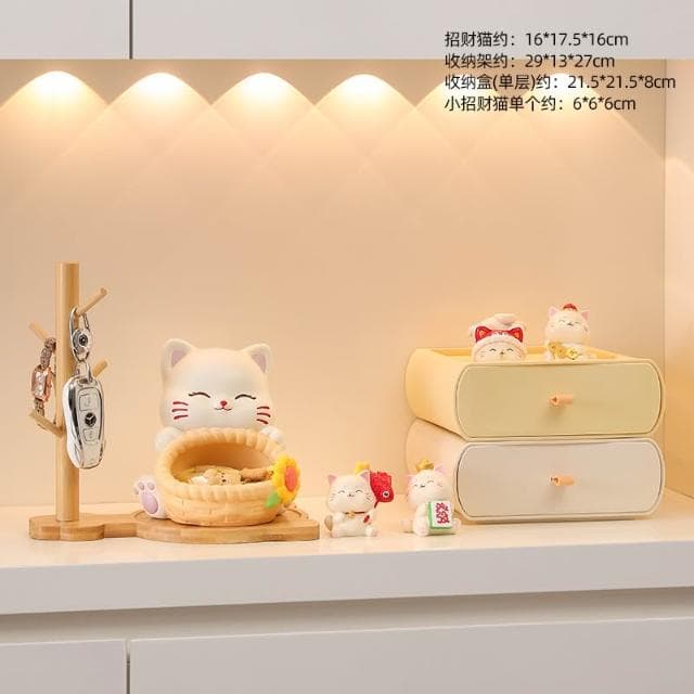 可愛招財貓鑰匙收納玄關擺件家居好物客廳桌面裝飾品喬遷新居禮物