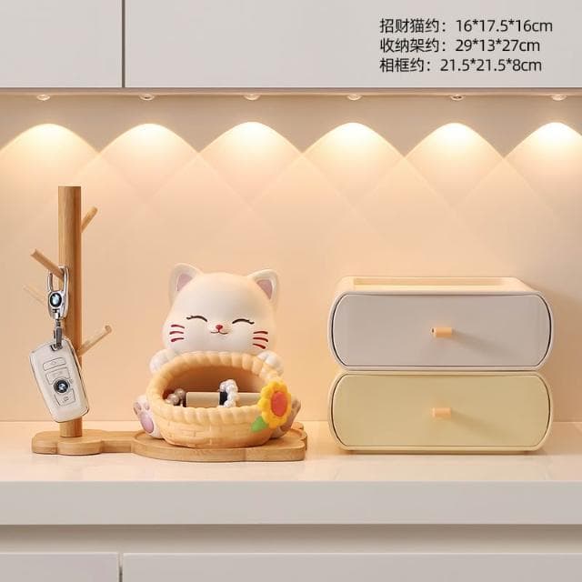 可愛招財貓鑰匙收納玄關擺件家居好物客廳桌面裝飾品喬遷新居禮物