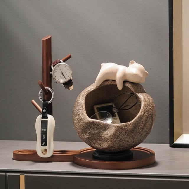 招財貓放鑰匙收納置物架擺件入戶門口玄關客廳喬遷新居禮品裝飾品