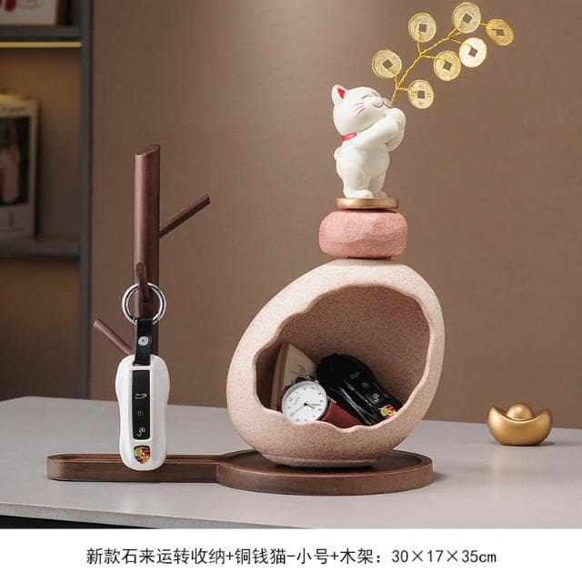招財貓放鑰匙收納置物架擺件入戶門口玄關客廳喬遷新居禮品裝飾品