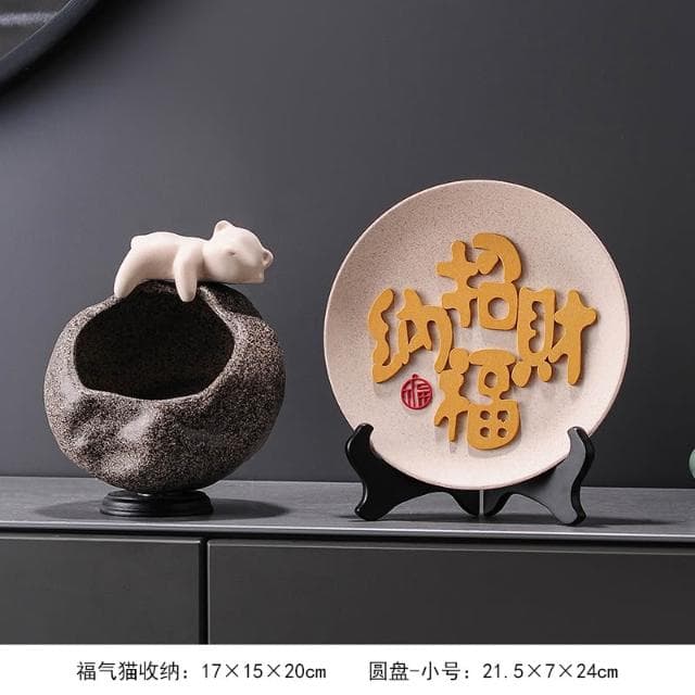 招財貓放鑰匙收納置物架擺件入戶門口玄關客廳喬遷新居禮品裝飾品