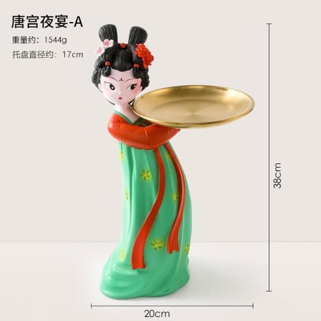 唐仕女創意古風玄關鑰匙收納擺件客廳新中式飾品託盤喬遷新居禮物