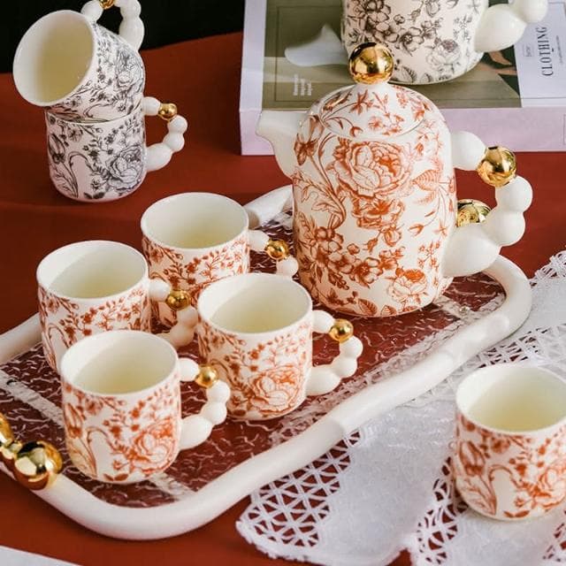 四季風家居 輕奢風陶瓷水杯家用套裝茶杯茶具茶壺客廳新婚喬遷生日禮物