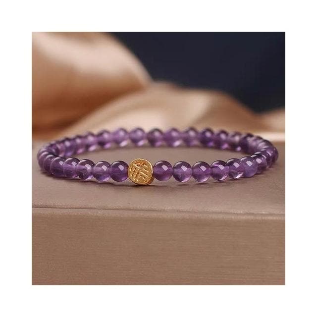 【開運堂】🔥現貨🔥 民族風天然紫水晶手鍊女手串國潮福字錢幣串珠手環節日禮物手飾品