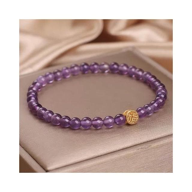 【開運堂】🔥現貨🔥 民族風天然紫水晶手鍊女手串國潮福字錢幣串珠手環節日禮物手飾品