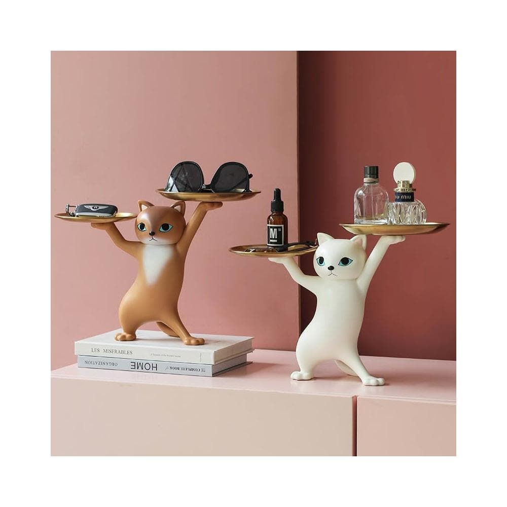 妖嬈貓托盤擺件 玄關擺件(交換禮物 新年禮物 貓咪擺飾 喬遷禮物 貓咪托盤 鑰匙收納架 飾品盤)