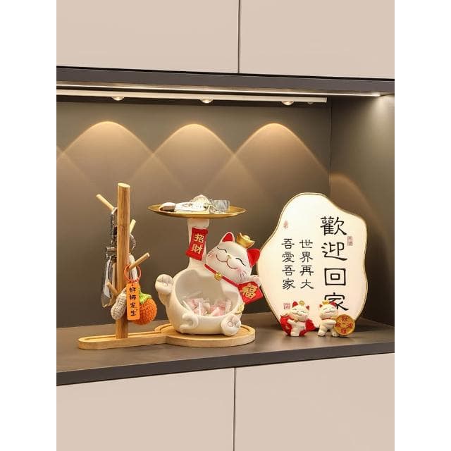 桃甜也居家生活 招財貓鑰匙收納玄關裝飾品擺設家居入戶門口鞋櫃客廳喬遷新居禮品
