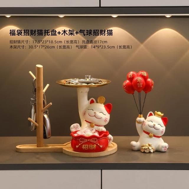 桃甜也居家生活 招財貓鑰匙收納玄關裝飾品擺設家居入戶門口鞋櫃客廳喬遷新居禮品