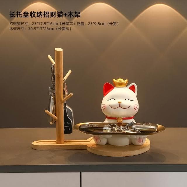 桃甜也居家生活 招財貓鑰匙收納玄關裝飾品擺設家居入戶門口鞋櫃客廳喬遷新居禮品