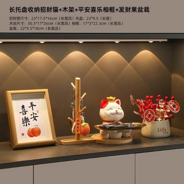 桃甜也居家生活 招財貓鑰匙收納玄關裝飾品擺設家居入戶門口鞋櫃客廳喬遷新居禮品