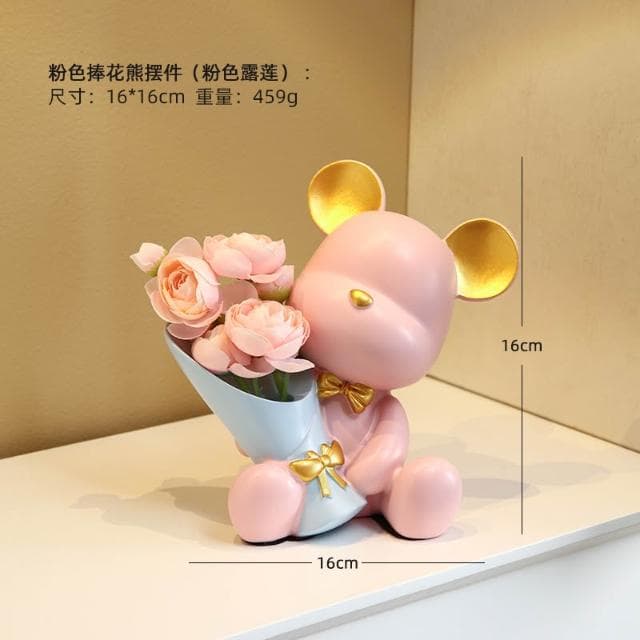 桃甜也居家生活 北歐創意捧花暴力熊玄關客廳擺飾家居電視櫃桌面裝飾喬遷新居禮品