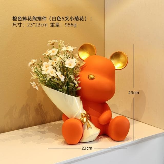 桃甜也居家生活 北歐創意捧花暴力熊玄關客廳擺飾家居電視櫃桌面裝飾喬遷新居禮品