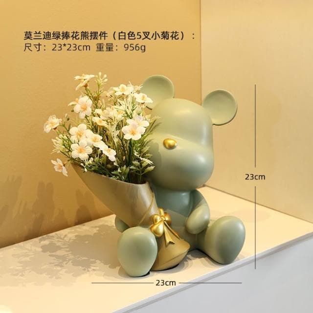 桃甜也居家生活 北歐創意捧花暴力熊玄關客廳擺飾家居電視櫃桌面裝飾喬遷新居禮品