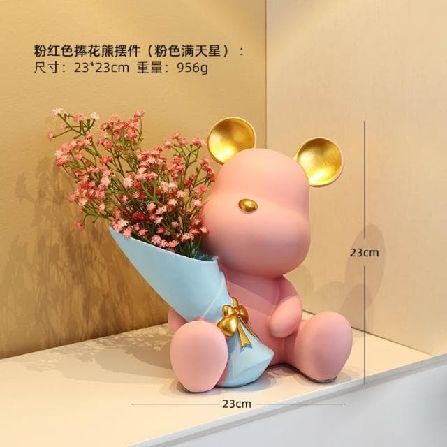 桃甜也居家生活 北歐創意捧花暴力熊玄關客廳擺飾家居電視櫃桌面裝飾喬遷新居禮品
