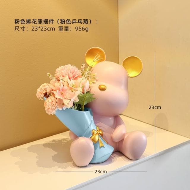 桃甜也居家生活 北歐創意捧花暴力熊玄關客廳擺飾家居電視櫃桌面裝飾喬遷新居禮品