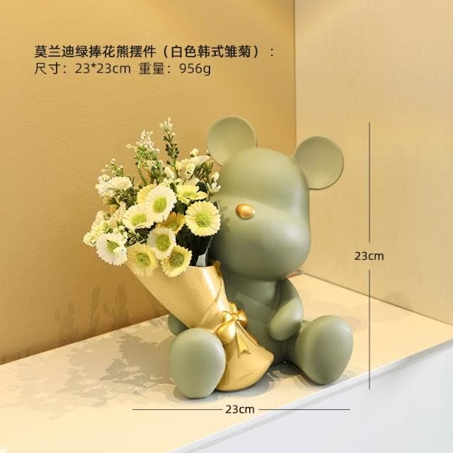 桃甜也居家生活 北歐創意捧花暴力熊玄關客廳擺飾家居電視櫃桌面裝飾喬遷新居禮品