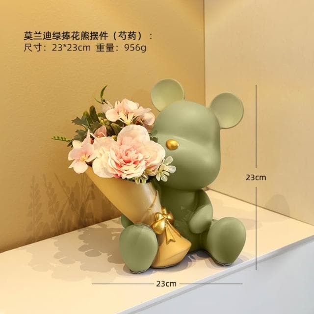 桃甜也居家生活 北歐創意捧花暴力熊玄關客廳擺飾家居電視櫃桌面裝飾喬遷新居禮品