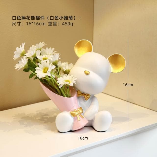 桃甜也居家生活 北歐創意捧花暴力熊玄關客廳擺飾家居電視櫃桌面裝飾喬遷新居禮品