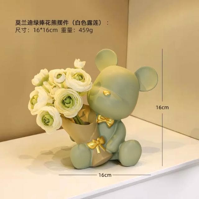 桃甜也居家生活 北歐創意捧花暴力熊玄關客廳擺飾家居電視櫃桌面裝飾喬遷新居禮品