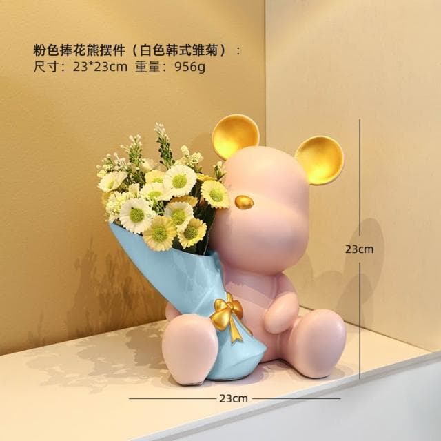 桃甜也居家生活 北歐創意捧花暴力熊玄關客廳擺飾家居電視櫃桌面裝飾喬遷新居禮品