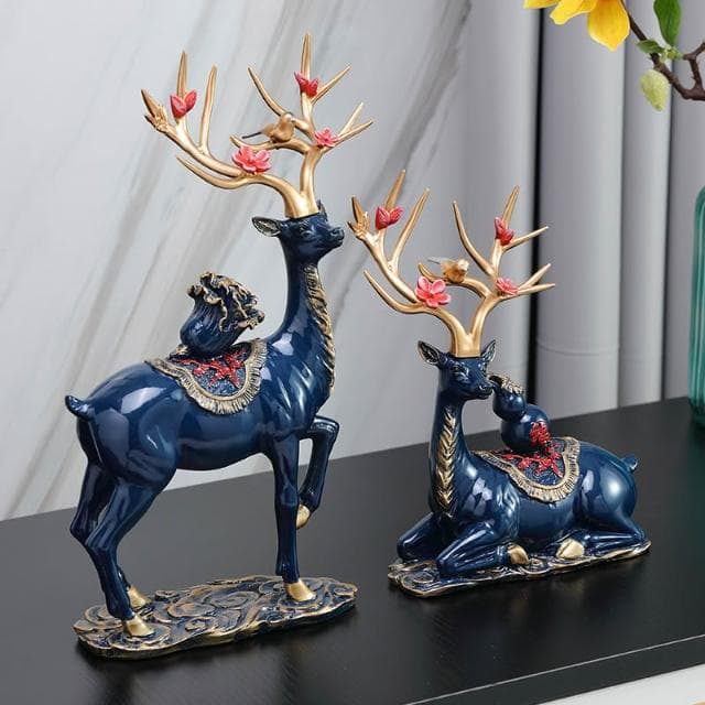 桃甜也居家生活 招財福鹿擺飾客廳電視櫃酒櫃玄關喬遷新居結婚禮物軟裝家居飾品