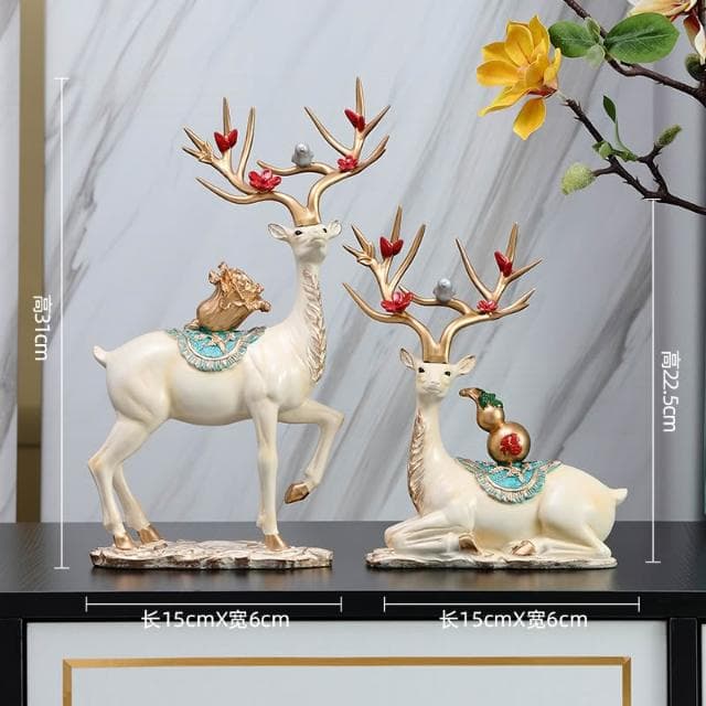 桃甜也居家生活 招財福鹿擺飾客廳電視櫃酒櫃玄關喬遷新居結婚禮物軟裝家居飾品