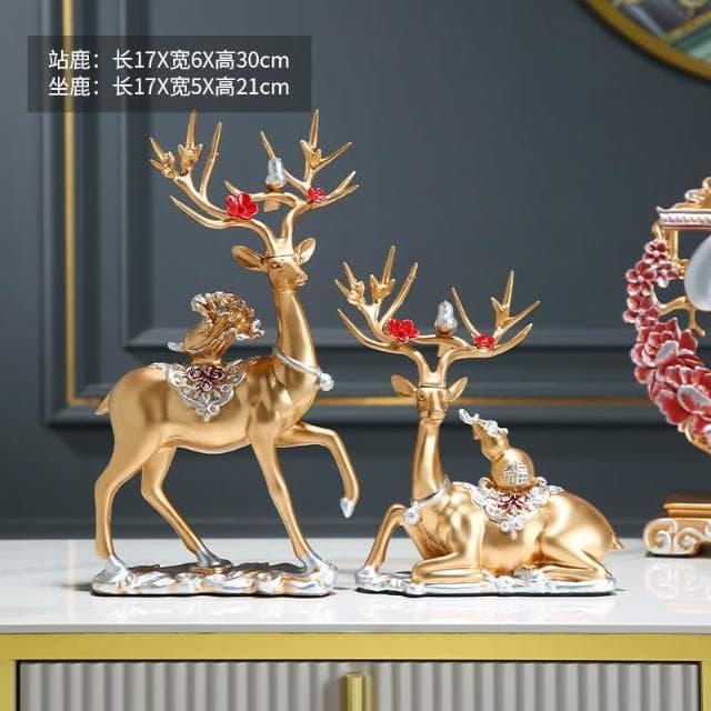 桃甜也居家生活 招財福鹿擺飾客廳電視櫃酒櫃玄關喬遷新居結婚禮物軟裝家居飾品