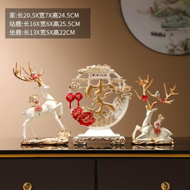 桃甜也居家生活 招財福鹿擺飾客廳電視櫃酒櫃玄關喬遷新居結婚禮物軟裝家居飾品