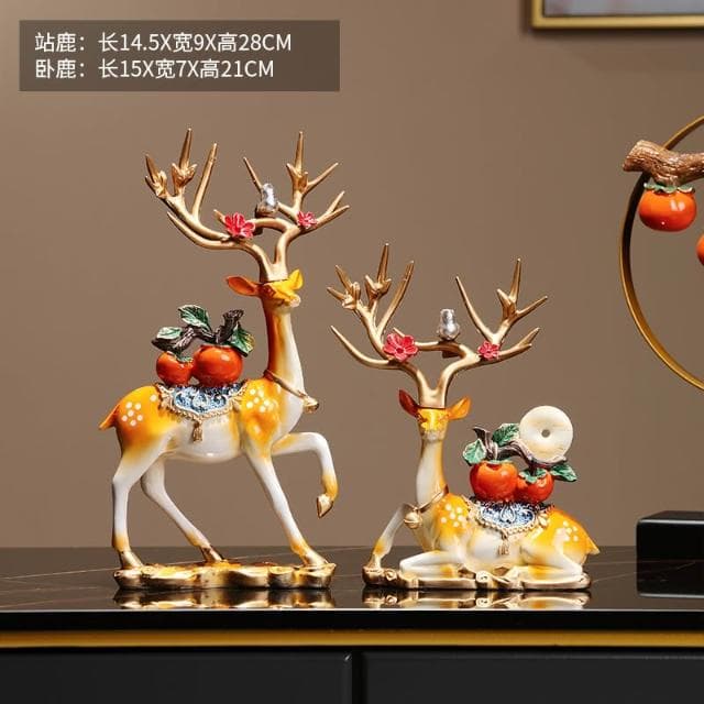 桃甜也居家生活 招財福鹿擺飾客廳電視櫃酒櫃玄關喬遷新居結婚禮物軟裝家居飾品