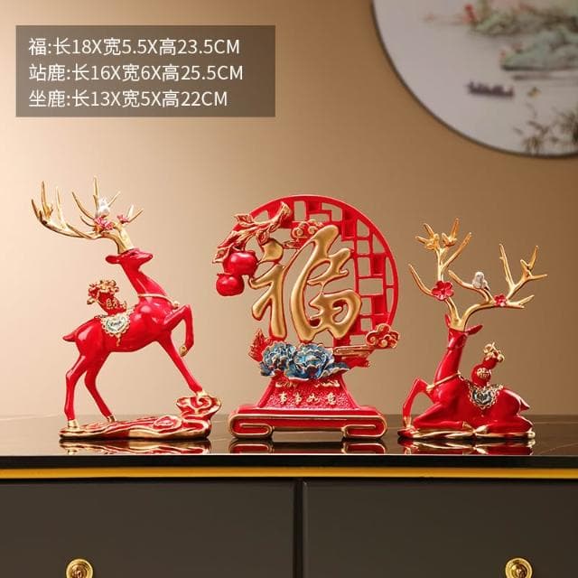桃甜也居家生活 招財福鹿擺飾客廳電視櫃酒櫃玄關喬遷新居結婚禮物軟裝家居飾品