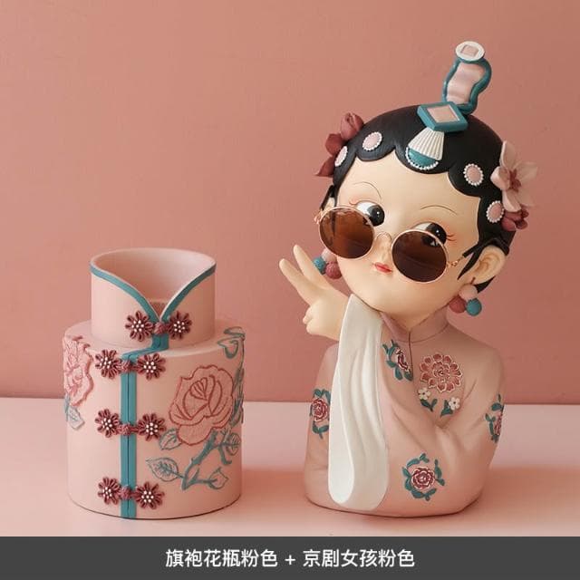 桃甜也居家生活 國潮藝術京劇女孩擺飾家居裝飾品客廳電視櫃酒櫃玄關喬遷新居禮品
