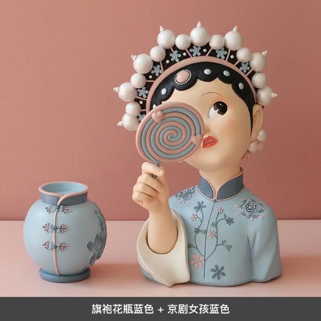 桃甜也居家生活 國潮藝術京劇女孩擺飾家居裝飾品客廳電視櫃酒櫃玄關喬遷新居禮品