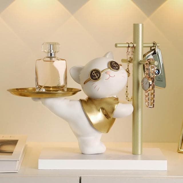 免運 招財貓玄關鑰匙收納擺件 入戶家居客廳託盤 裝飾品 搬家喬遷新居禮物