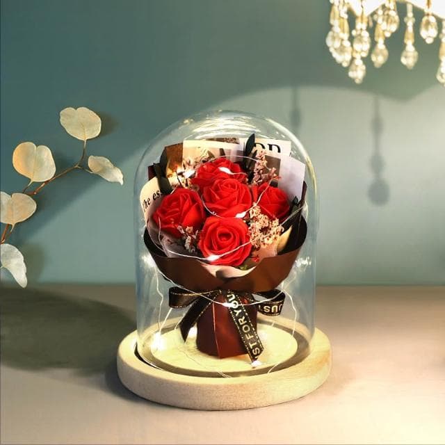 香皂花玻璃罩 創意永生花禮物 不凋花盅 公仔防塵罩 香皂花 乾燥花 夜燈 真花 情人節 母親節 女友生日畢業