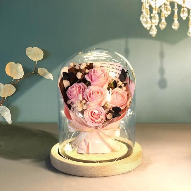香皂花玻璃罩 創意永生花禮物 不凋花盅 公仔防塵罩 香皂花 乾燥花 夜燈 真花 情人節 母親節 女友生日畢業