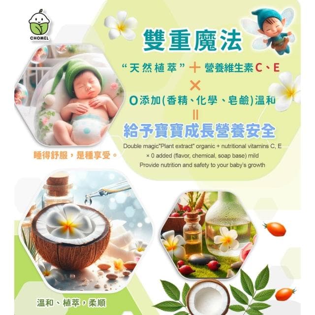 Chomel 啾美兒 嬰兒全面清潔組 嬰兒用洗衣精 洗髮沐浴雙效合一 滋養乳液 特惠組