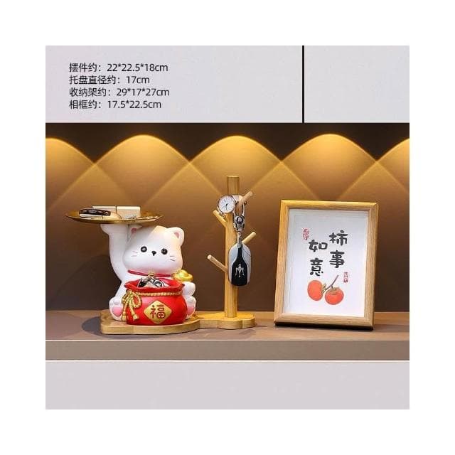 優選 招財貓鑰匙收納擺件 玄關擺件 招財貓入戶擺設 客廳裝飾品 搬傢喬遷新居禮物 招財納福收納擺件 放鑰匙 鑰匙收納