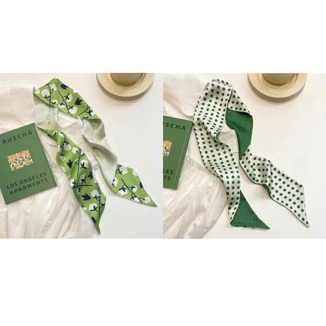 梵花 綠色繫新款顯白多功能春夏長條小絲巾女髮帶裝飾領巾小圍巾綁包包