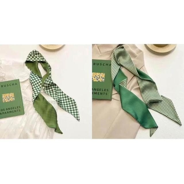 梵花 綠色繫新款顯白多功能春夏長條小絲巾女髮帶裝飾領巾小圍巾綁包包