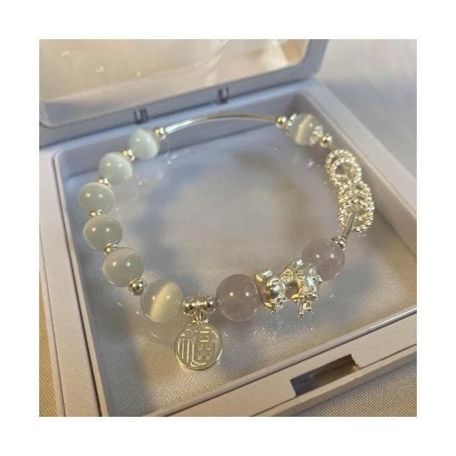 【開運堂】🔥現貨🔥貔貅手鍊貔極泰來福氣滿滿貓眼石粉晶貔貅福牌銅鍍銀串珠手鍊女錦鯉大王