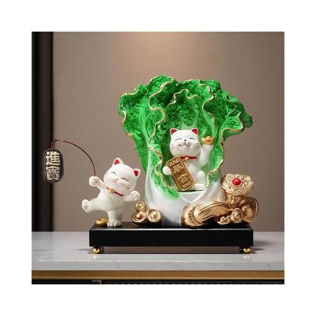 百財如意白菜擺件招財貓客廳辦公室酒櫃收銀臺裝飾品喬遷開業禮物