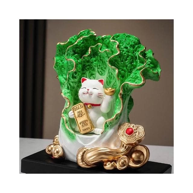 百財如意白菜擺件招財貓客廳辦公室酒櫃收銀臺裝飾品喬遷開業禮物