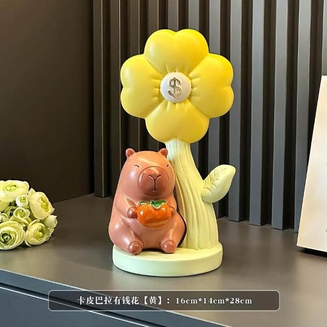 創意卡皮巴拉有錢花擺件招財辦公室喬遷開業大吉禮物高檔裝飾禮品