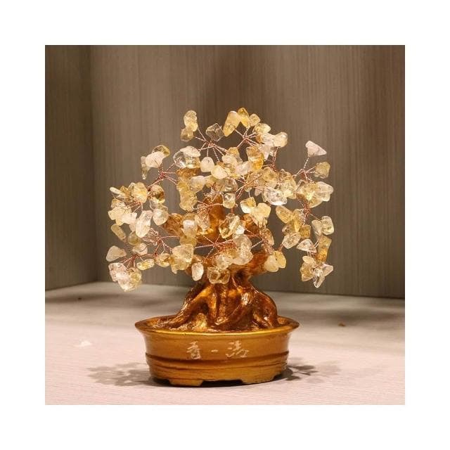 天然黃水晶招財樹搖錢樹家居客廳酒櫃辦公室擺件發財樹送禮喬遷