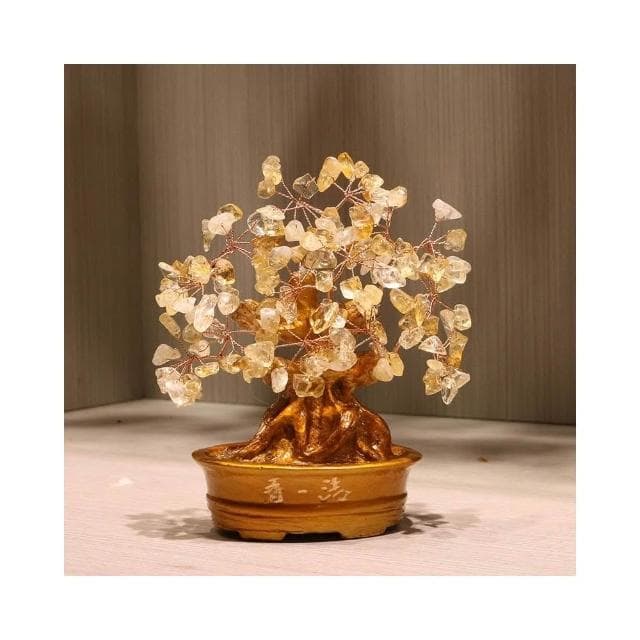 天然黃水晶招財樹搖錢樹家居客廳酒櫃辦公室擺件發財樹送禮喬遷