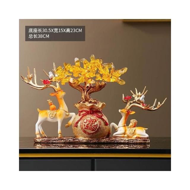 招財鹿擺件聚財錢袋發財樹客廳電視櫃酒櫃喬遷新居禮品開業送禮物