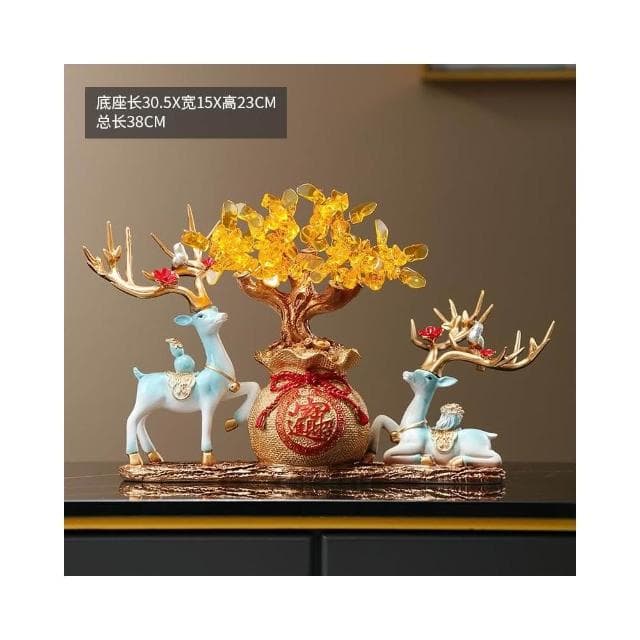 招財鹿擺件聚財錢袋發財樹客廳電視櫃酒櫃喬遷新居禮品開業送禮物