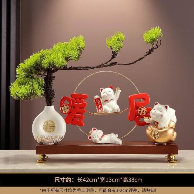 擺件櫃子客廳高級感暖居創意家居新中式招財貓電視櫃喬遷新居禮品